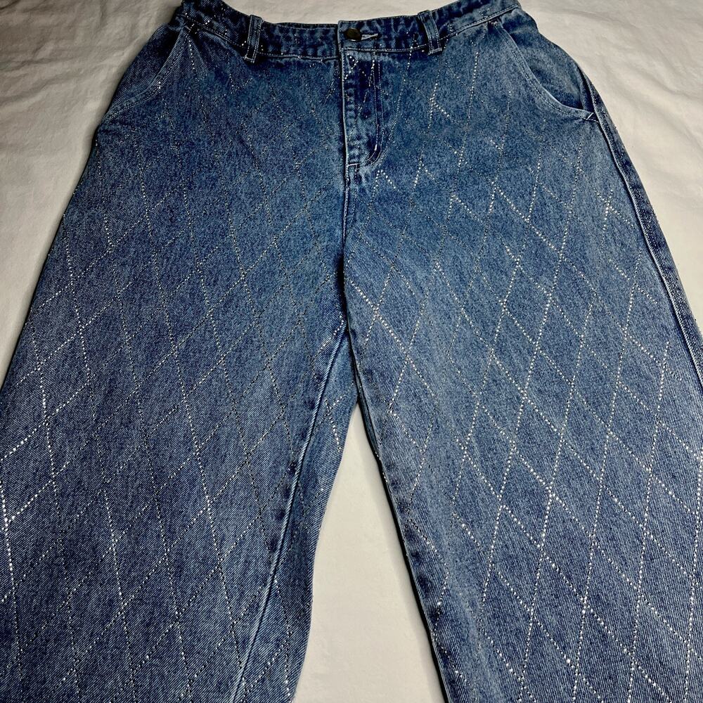 House Of Harlow 1960 Blue Diamond Sparkle Wide Leg Size 27